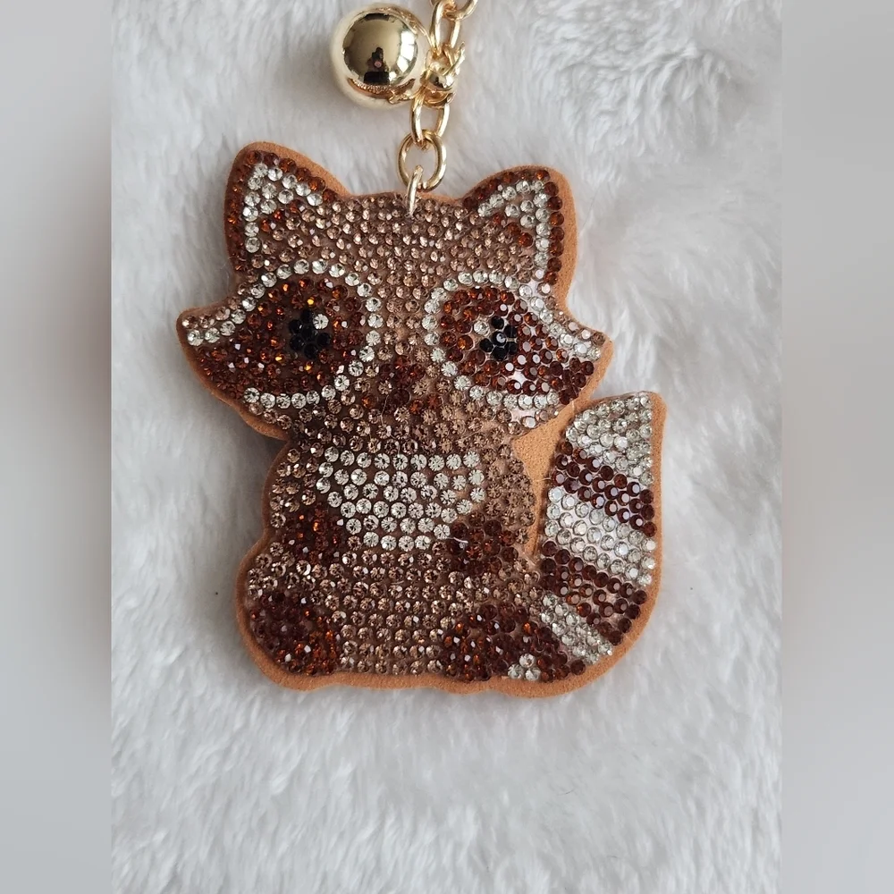 Rhinestone Raccoon Keychain with Tassel  Bag Charm
